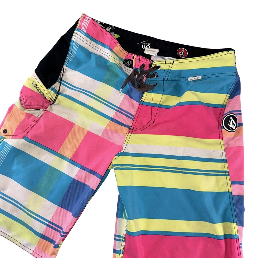 Volcom‎ Board Shorts Mens 34 Multicolor Plaid Swim Trunks Surf Stretch Beach